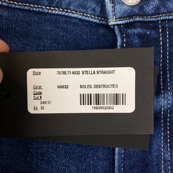 PAIGE Stella High Rise Modern Straight Leg Jeans Soleil Destructed Sz 32/14 $239 - Picture 8 of 15